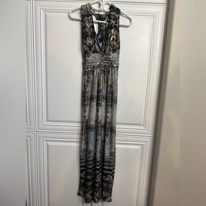 Majora Size Small Blue and Gold Halter Maxi Dress with Empire Waist Bra Cups